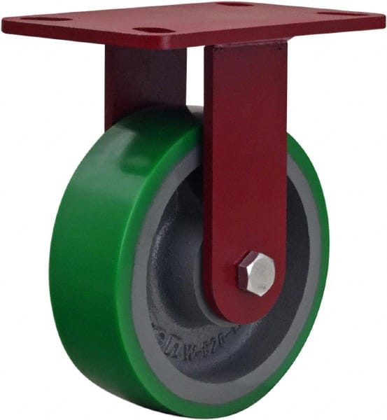 Hamilton - 6" Diam x 2" Wide x 7-1/2" OAH Top Plate Mount Rigid Caster - Polyurethane, 1,200 Lb Capacity, Sealed Precision Ball Bearing, 4 x 4-1/2" Plate - Exact Tooling