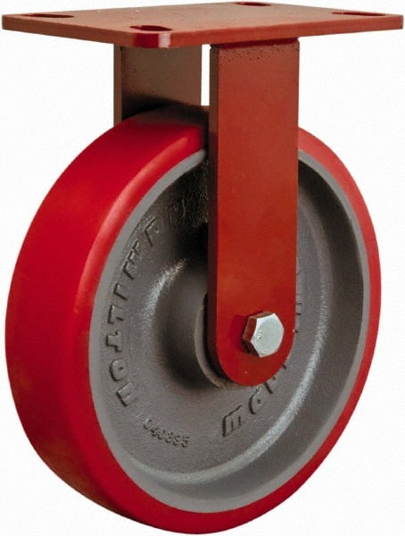 Hamilton - 8" Diam x 2" Wide x 9-1/2" OAH Top Plate Mount Rigid Caster - Polyurethane, 1,800 Lb Capacity, Sealed Precision Ball Bearing, 4 x 4-1/2" Plate - Exact Tooling