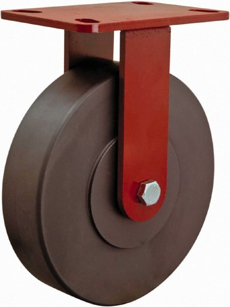 Hamilton - 8" Diam x 2" Wide x 9-1/2" OAH Top Plate Mount Rigid Caster - Plastic, 2,500 Lb Capacity, Sealed Precision Ball Bearing, 4 x 4-1/2" Plate - Exact Tooling