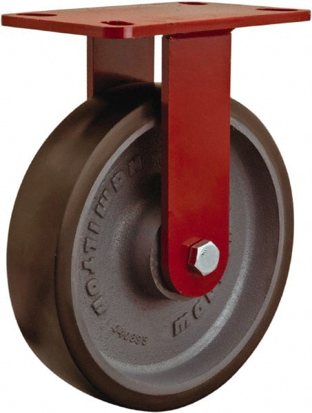 Hamilton - 8" Diam x 2" Wide x 9-1/2" OAH Top Plate Mount Rigid Caster - Polyurethane, 1,950 Lb Capacity, Sealed Precision Ball Bearing, 4 x 4-1/2" Plate - Exact Tooling