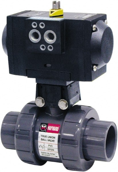 Hayward - 3/4" Pipe, 250 psi WOG Rating, PVC Pneumatic Double Acting Actuated Ball Valve - EPDM Seal, Full Port, 250 WSP Rating - Exact Tooling
