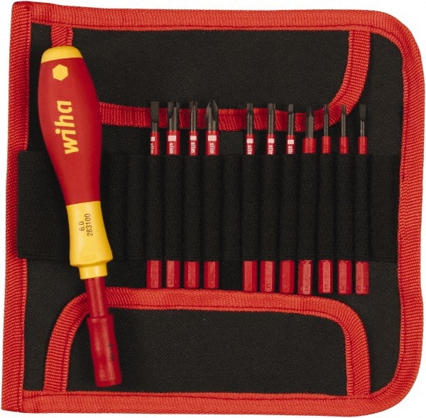 Wiha - 12 Piece, 1/4" Drive Screwdriver Insulated Bit Set - #2 Phillips, T8 to T20 Torx - Exact Tooling