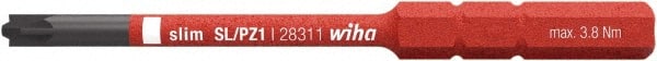 Wiha - 4mm Drive, #1 Reversible Pozidriv/Slotted Screwdriver Bit - 75mm OAL - Exact Tooling