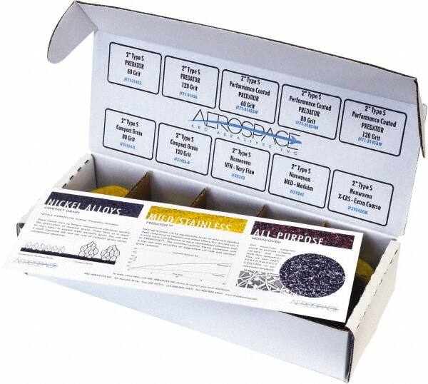 Made in USA - 50 Piece, 60, 80, 120 Grit, 2" Disc Diam, Abrasive Disc Kit - Coated & Nonwoven, Extra Coarse, Medium/Very Fine Grade, Various Abrasive Materials - Exact Tooling