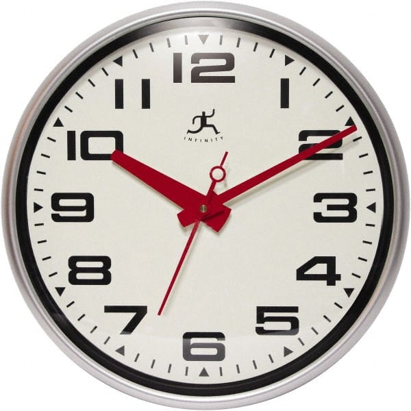 Infinity Insttruments - 13-1/2 Inch Diameter, Off White Face, Dial Wall Clock - Analog Display, Silver Case, Runs on AA Battery - Exact Tooling