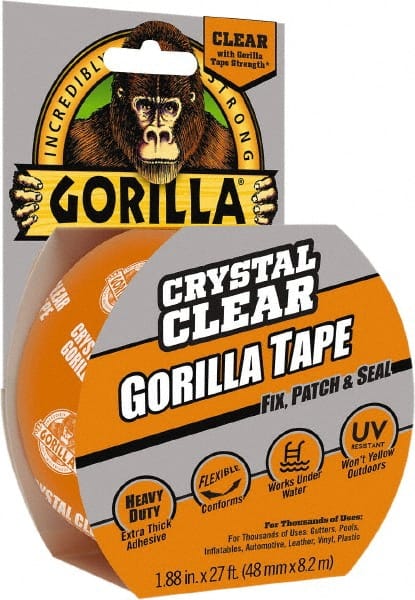 Gorilla Tape - 1-7/8" x 18 Yds Clear Duct Tape - 7 mil, Acrylic Adhesive, Ethylene Copolymer Backing, -4°F to 140°F - Exact Tooling