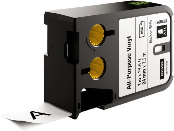 Dymo - 1" Wide x 276" Long, Black on White Vinyl Cartridge - For DYMO XTL Printers 1868813, 1868814, 1868815 - Exact Tooling