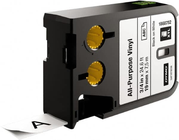 Dymo - 3/4" Wide x 276" Long, Black on White Vinyl Cartridge - For DYMO XTL Printers 1868813, 1868814, 1868815 - Exact Tooling