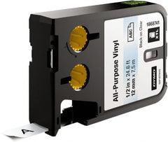 Dymo - 1/2" Wide x 276" Long, Black On Clear Vinyl Cartridge - For DYMO XTL Printers 1868813, 1868814, 1868815 - Exact Tooling