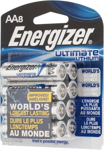 Energizer - Size AA, Lithium, 8 Pack, Photo Battery - 1.5 Volts, Button Tab Terminal, FR6, ANSI, IEC Regulated - Exact Tooling