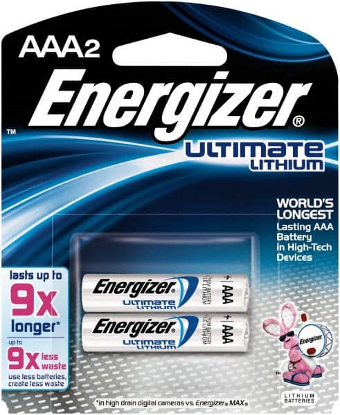 Energizer - Size AAA, Lithium, 2 Pack, Photo Battery - 1.5 Volts, Flat Terminal, FR03, ANSI, IEC Regulated - Exact Tooling