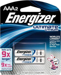 Energizer - Size AAA, Lithium, 2 Pack, Photo Battery - 1.5 Volts, Flat Terminal, FR03, ANSI, IEC Regulated - Exact Tooling