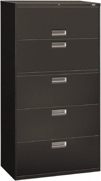 Hon - 36" Wide x 67" High x 19-1/4" Deep, 5 Drawer Roll-Out, Roll-Out Posting - Steel, Charcoal - Exact Tooling