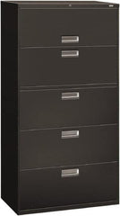 Hon - 36" Wide x 67" High x 19-1/4" Deep, 5 Drawer Roll-Out, Roll-Out Posting - Steel, Charcoal - Exact Tooling