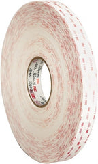 3M - 1/2" x 36 Yd Acrylic Adhesive Double Sided Tape - 45 mil Thick, White, Acrylic Foam Liner, Continuous Roll, Series 4950 - Exact Tooling