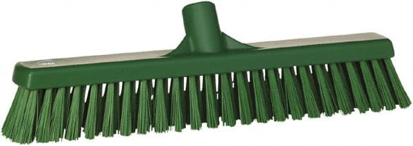 Vikan - 16" Combo Duty Polyester Push Broom - 2" Bristle Length, Plastic Block, European Threaded Handle Connection - Exact Tooling