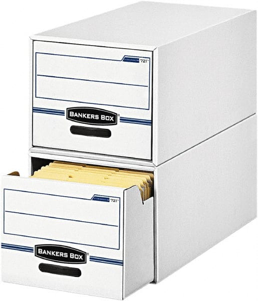 BANKERS BOX - 1 Compartment, 12 Inch Wide x 23 Inch Deep x 10 Inch High, File Storage Box - Corrugated, White and Blue - Exact Tooling