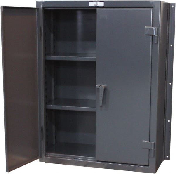 Strong Hold - 2 Shelf Wall Storage Cabinet - Steel, 36" Wide x 14" Deep x 48" High, Dark Gray - Exact Tooling