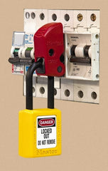Master Lock - 0.697 Wide, PBT + PC Thermoplastic Universal Miniature Circuit Breaker - 2.073" Lockout Length, 1.181" Lockout Thickness, 0.697" Lockout Width, 1 Padlock, 1 Circuit - Exact Tooling