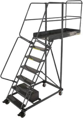 Ballymore - 102" 6 Step Configurable Cantilever Ladder - Rolling Work Platform, 300 Lb Capacity, 60" Platform Height, 32" Base Width x 60" Base Depth, Perforated Tread - Exact Tooling