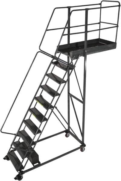 Ballymore - 142" 10 Step Cantilever Ladder - Rolling Work Platform, 300 Lb Capacity, 100" Platform Height, 32" Base Width x 71" Base Depth, Perforated Tread - Exact Tooling