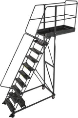 Ballymore - 142" 10 Step Cantilever Ladder - Rolling Work Platform, 300 Lb Capacity, 100" Platform Height, 32" Base Width x 71" Base Depth, Perforated Tread - Exact Tooling