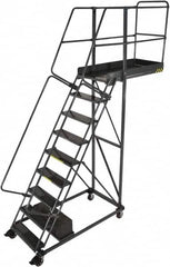 Ballymore - 132" 9 Step Cantilever Ladder - Rolling Work Platform, 300 Lb Capacity, 90" Platform Height, 32" Base Width x 65" Base Depth, Perforated Tread - Exact Tooling