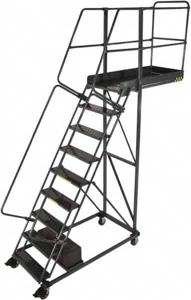 Ballymore - 116" 8 Step Cantilever Ladder - Rolling Safety Ladder, 300 Lb Capacity, 80" Platform Height, 32" Base Width x 58" Base Depth, Serrated - Exact Tooling