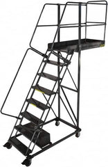 Ballymore - 122" 8 Step Configurable Cantilever Ladder - Rolling Work Platform, 300 Lb Capacity, 80" Platform Height, 32" Base Width x 65" Base Depth, Perforated Tread - Exact Tooling