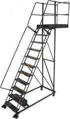 Ballymore - 152" 11 Step Cantilever Ladder - Rolling Work Platform, 300 Lb Capacity, 110" Platform Height, 32" Base Width x 77" Base Depth, Perforated Tread - Exact Tooling