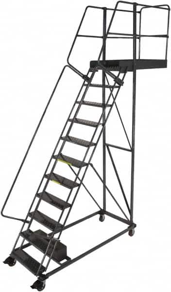 Ballymore - 152" 11 Step Cantilever Ladder - Rolling Work Platform, 300 Lb Capacity, 110" Platform Height, 32" Base Width x 77" Base Depth, Perforated Tread - Exact Tooling