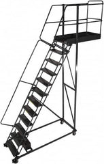 Ballymore - 182" 14 Step Cantilever Ladder - Rolling Work Platform, 300 Lb Capacity, 140" Platform Height, 40" Base Width x 96" Base Depth, Perforated Tread - Exact Tooling