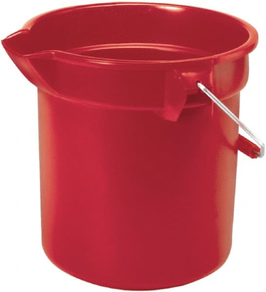 Rubbermaid - 10 Qt, 260.35mm High, High-Density Polyethylene Round Red Single Pail - Handle Included, 10-1/2" Top Diam - Exact Tooling