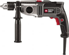 Porter-Cable - 120 Volt 1/2" Keyed Chuck Electric Hammer Drill - 0 to 52,700 BPM, 0 to 1,100 & 0 to 3,100 RPM, Reversible, Mid-Handle - Exact Tooling