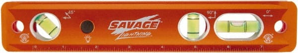 SAVAGE by SWANSON - Magnetic 9" Long 3 Vial Torpedo Level - Aluminum, Orange - Exact Tooling