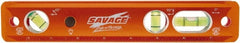 SAVAGE by SWANSON - Magnetic 9" Long 3 Vial Torpedo Level - Aluminum, Orange - Exact Tooling