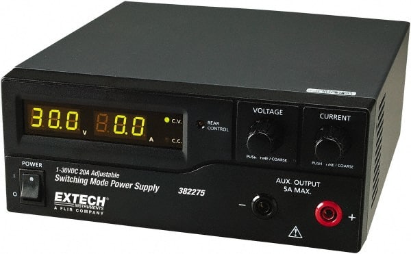 Extech - 600 Watt, 20 Amp, 30 VDC Output, Benchtop Power Supply - 1 Output, 7.9 Inch Wide x 8-1/2 Inch Deep x 3-1/2 Inch High, LED Display - Exact Tooling