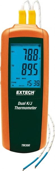 Extech - -328 to 2,501°F Digital Thermometer - LCD Display, K, J Thermocouple Sensor, AAA Battery Power - Exact Tooling