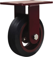 Hamilton - 6" Diam x 2" Wide x 7-3/4" OAH Top Plate Mount Rigid Caster - Rubber Mold on Cast Iron, 410 Lb Capacity, Straight Roller Bearing, 4-1/2 x 6-1/2" Plate - Exact Tooling