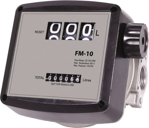 PRO-LUBE - 3/4" FNPT Port Nutating Disc Flowmeter - 150 Max psi, 5 to 32 GPM, Aluminum - Exact Tooling