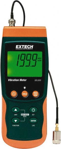 Extech - 10Hz to 1kHz (mm), LCD Vibration Meter Datalogger - 6 AA Batteries - Exact Tooling