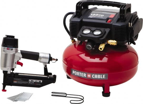 Porter-Cable - 0.80 HP, 2.6 SCFM at 90 psi CFM Pancake Finish/Nailer Compressor - 6 Gallon Tank, 10 Amp, 150 Max psi, 120V - Exact Tooling