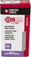Porter-Cable - 23 Gauge 1-1/4" Long Pin Nails for Power Nailers - Steel, Galvanized Finish, Smooth Shank, Straight Stick Collation, Chisel Point - Exact Tooling