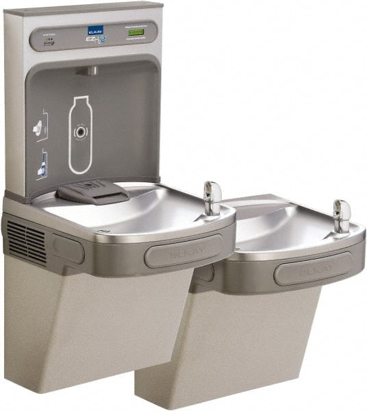 ELKAY - 8 GPH Cooling Capacity Barrier Free Wall Mounted Water Cooler & Fountain - Bottle Filling, 20 to 105 psi, 0.20 hp, Stainless Steel - Exact Tooling