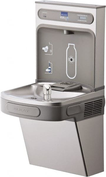 ELKAY - 8 GPH Cooling Capacity Barrier Free Wall Mounted Water Cooler & Fountain - Bottle Filling, 20 to 105 psi, 0.20 hp, Stainless Steel - Exact Tooling