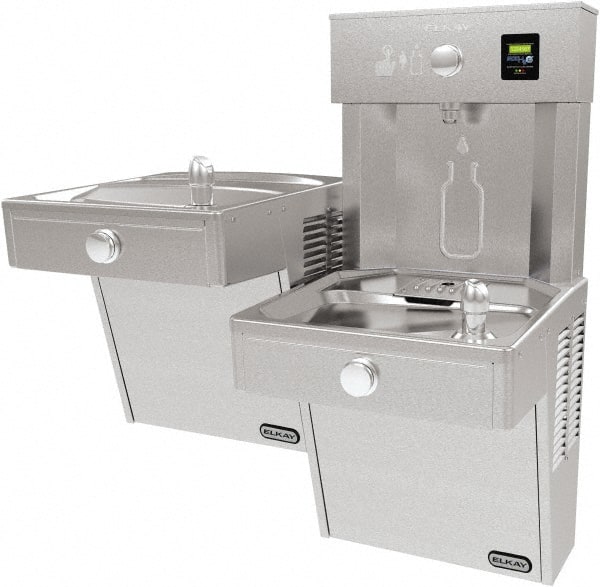 ELKAY - 8 GPH Cooling Capacity Barrier Free Wall Mounted Water Cooler & Fountain - Bottle Filling, 20 to 105 psi, 0.20 hp, Stainless Steel - Exact Tooling