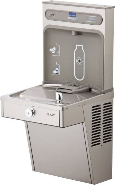 ELKAY - 8 GPH Cooling Capacity Barrier Free Wall Mounted Water Cooler & Fountain - Bottle Filling, 20 to 105 psi, 0.20 hp, Stainless Steel - Exact Tooling