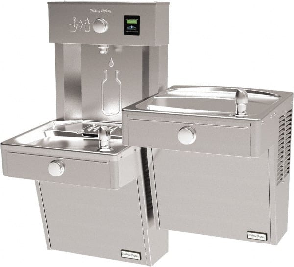 Halsey Taylor - 8 GPH Cooling Capacity Barrier Free Wall Mounted Water Cooler & Fountain - Bottle Filling, 20 to 105 psi, 0.20 hp, Stainless Steel - Exact Tooling