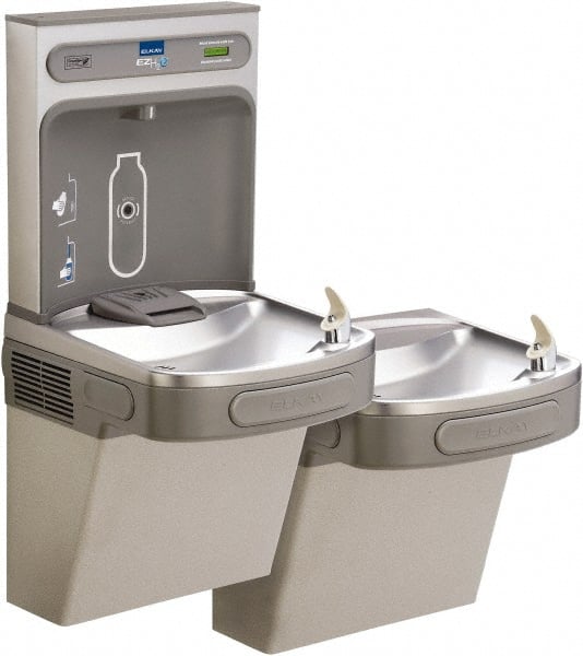 ELKAY - 8 GPH Cooling Capacity Barrier Free Wall Mounted Water Cooler & Fountain - Bottle Filling, 20 to 105 psi, 0.20 hp, Stainless Steel - Exact Tooling