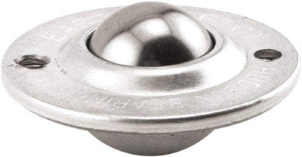 Hudson Bearing - 1 Inch Diameter, Round, Stainless Steel Ball Transfer - 2-1/4 Inch Overall Diameter, 3/4 Inch Mount Height, 75 Lb. Capacity - Exact Tooling